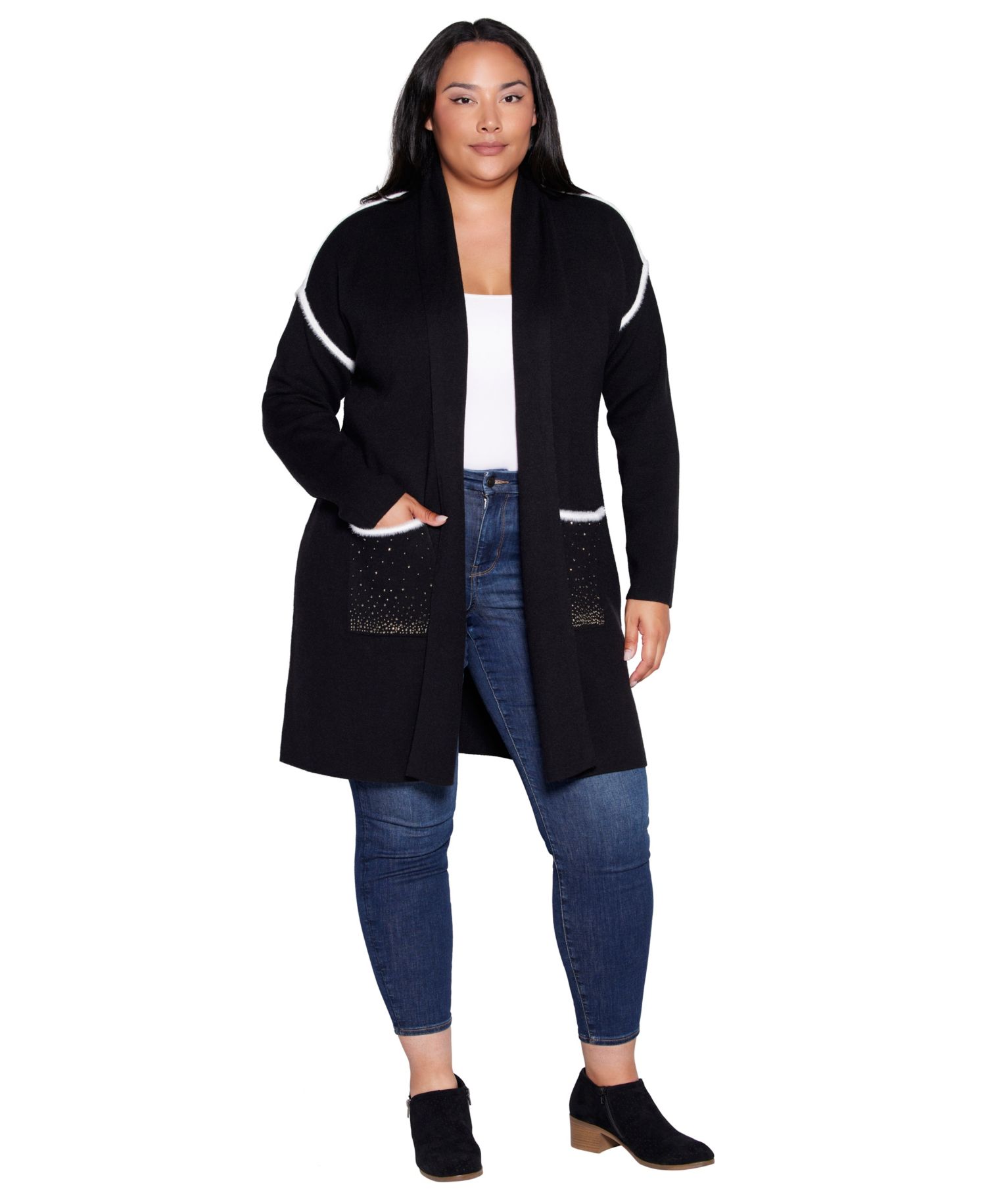 Plus Size Shawl-Collar Pocket Cardigan Sweater
