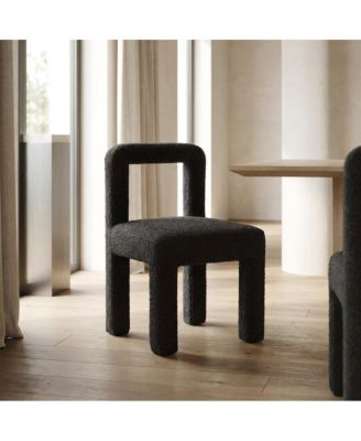 Boucle Upholstered Dining Chair with Pine Legs for Kitchen or Dining Room