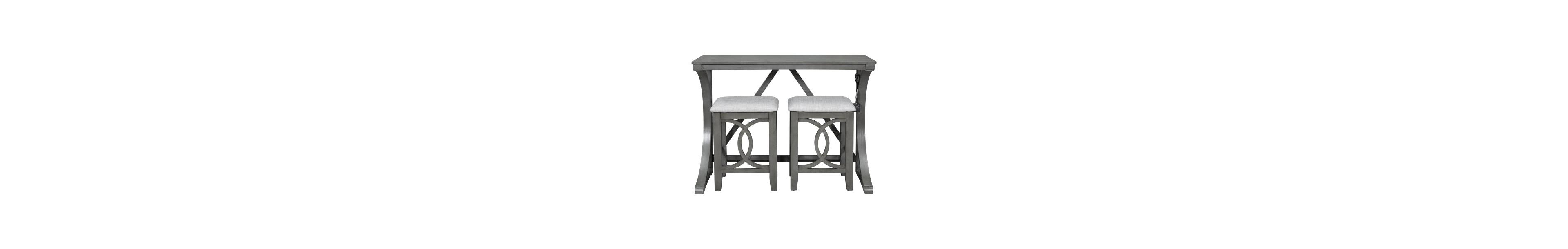 Flynama 3-Piece Farmhouse Set with Usb and Type-c, Table and 2 Stools