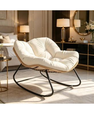 Rocking Egg Chair with 3.9" Thick Cushion, Weather Resistant PE Wicker Steel Frame,for Indoor Outdoor Patio Backyard Garden Relaxation Chair