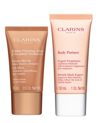 GET MORE! Free Clarins 2-Pc. Face & Body Skincare Gift with any $125 Clarins Purchase ($145 Total Gift Value)