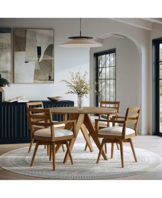 Axis Mid-Century Modern Upholstered Ladderback Swivel Dining Chair - Set of 2
