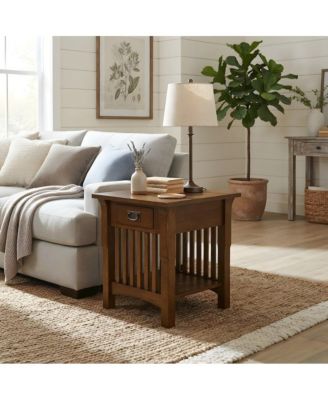 Solid Wood Mission-Style End Table with Drawer for Living Room