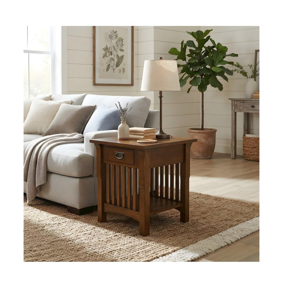 Starlight Canyon Home Solid Wood Mission-Style End Table with Drawer for Living Room - Walnut