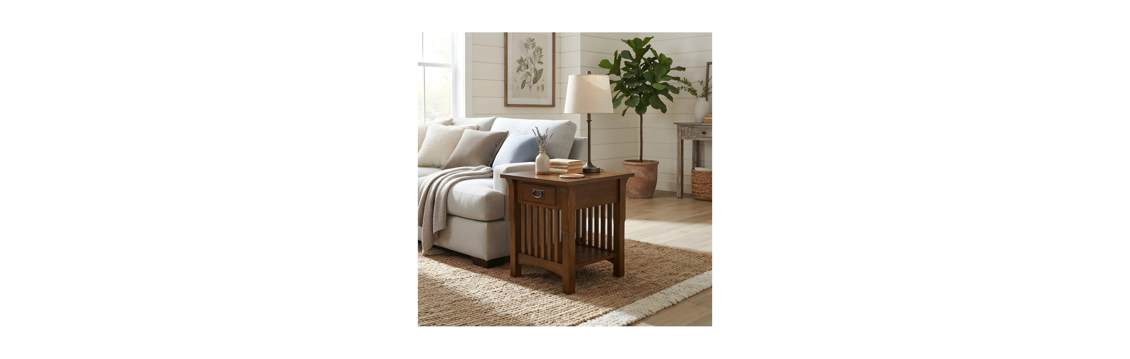 Starlight Canyon Home Solid Wood Mission-Style End Table with Drawer for Living Room