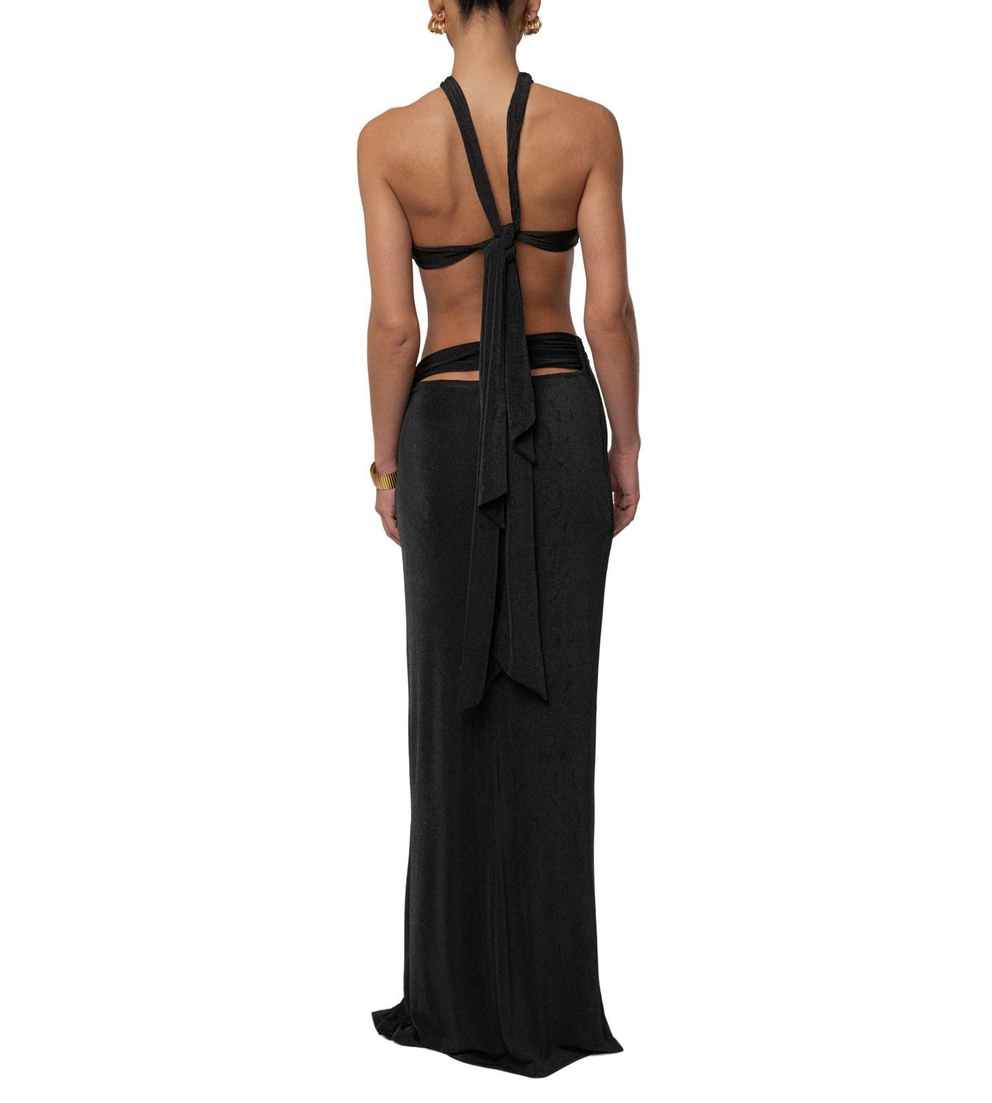Женский комплект JLUXLABEL City After Dark Open-Back Thigh-High Slit Halter Top and Maxi Skirt, 2-Piece Set, цвет: Чёрный — фото 5