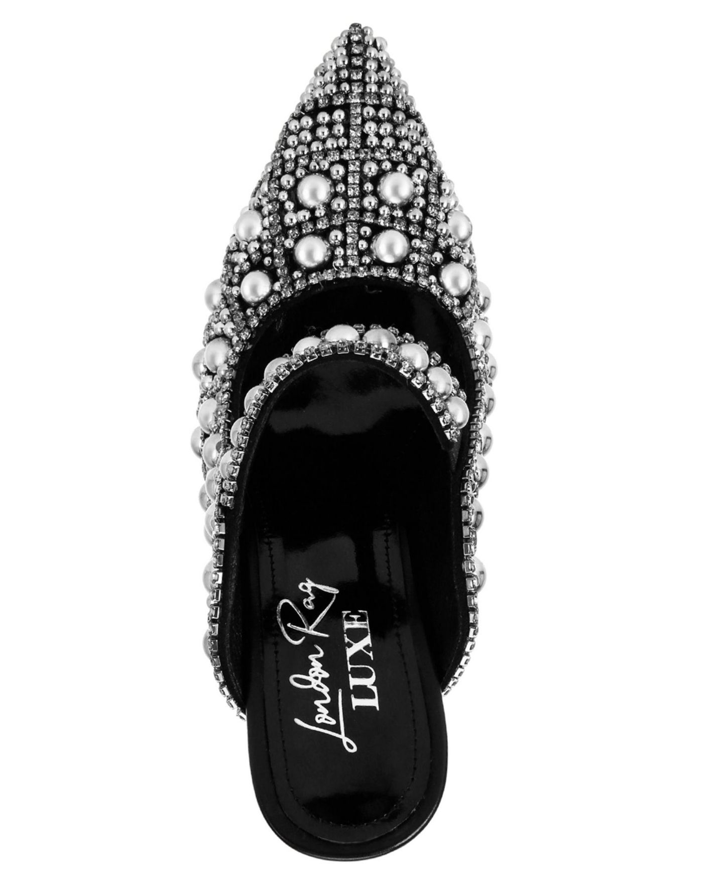 Женские сандалии London Rag Dalston Pearls and Rhinestones Slip On, цвет: Чёрный замшевый — фото 2
