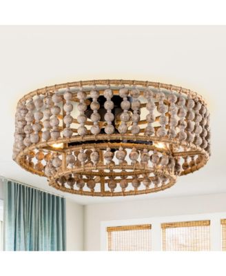 Bohemia 3-Light Antique Two-Tier Hand-Beaded Drum Flush Mount Ceiling Light
