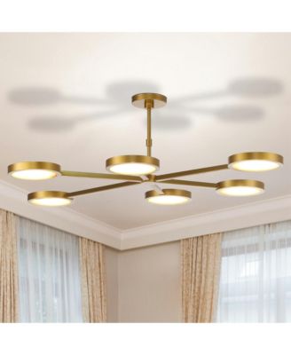 52" Modern Gold 6-Light Stone Semi Flush Mount Adjustable Ceiling Light for Living Room