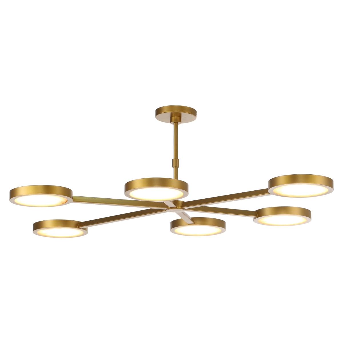 Perimost 52" Modern Gold 6-Light Stone Semi Flush Mount Adjustable Ceiling Light for Living Room - Gold