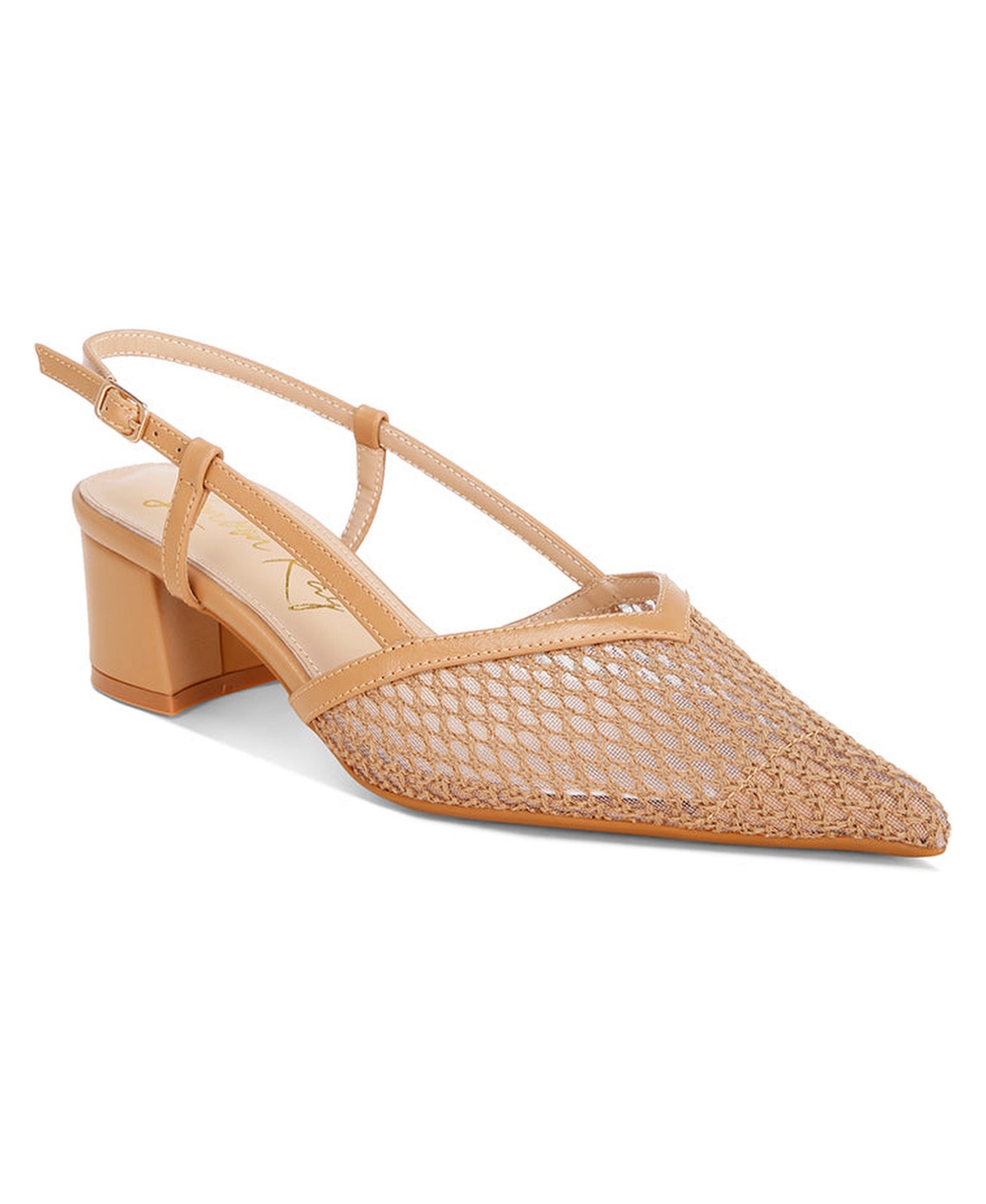 London Rag Womens Minelli Sheer Slingback Heels - Tan leather
