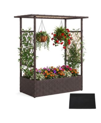 2-in-1 Raised Garden Bed with Hanging Roof and Trellises