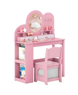 Kids Vanity Table and Chair Set with Lighted Mirror