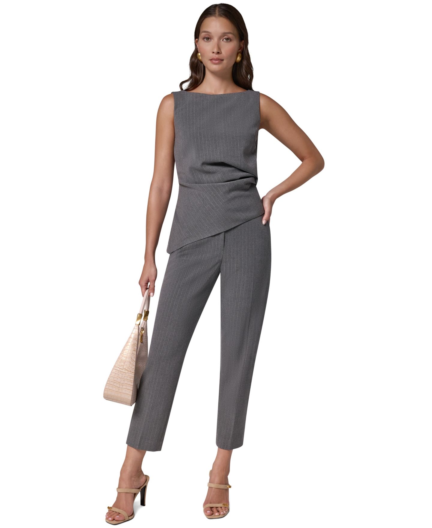 Женская блузка Donna Karan New York Boat Neck Sleeveless Asymmetrical Blouse, цвет: Светлый меланжевый серый — фото 3