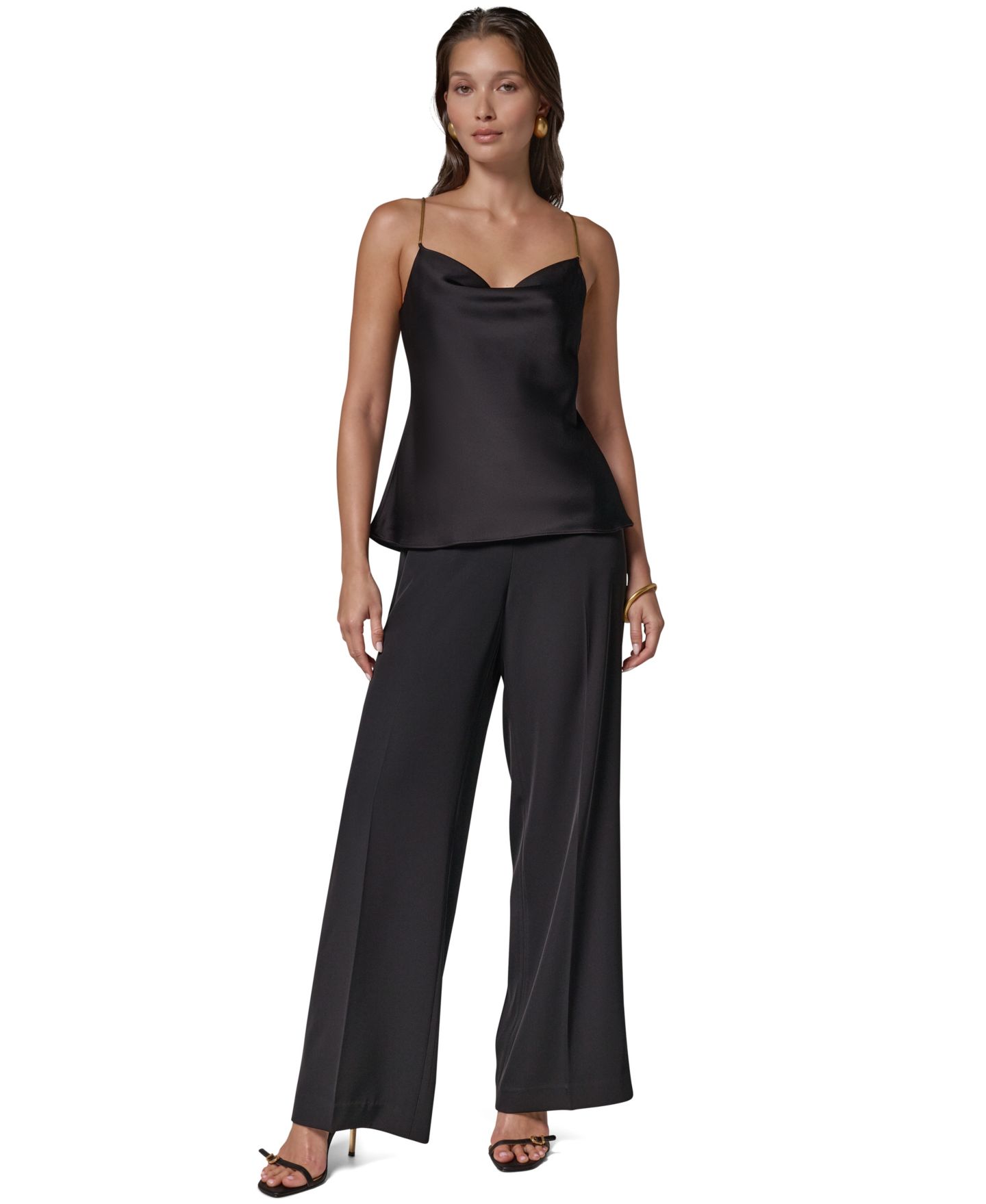 Женский топ Donna Karan New York Cowl Neck Sleeveless Chain-Link Straps Camisole, цвет: Чёрный — фото 2