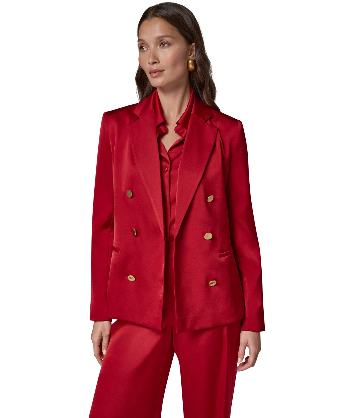 Donna Karan New York Women's Double-Breasted Satin Shoulder-Padded Blazer
