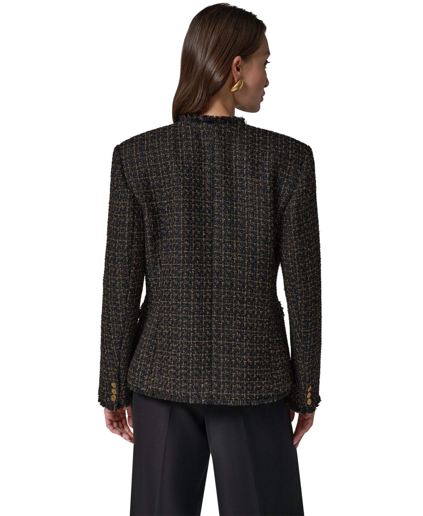 Женский пиджак Donna Karan New York Double Breasted Tweed, цвет: Чёрный / Золотой — фото 11