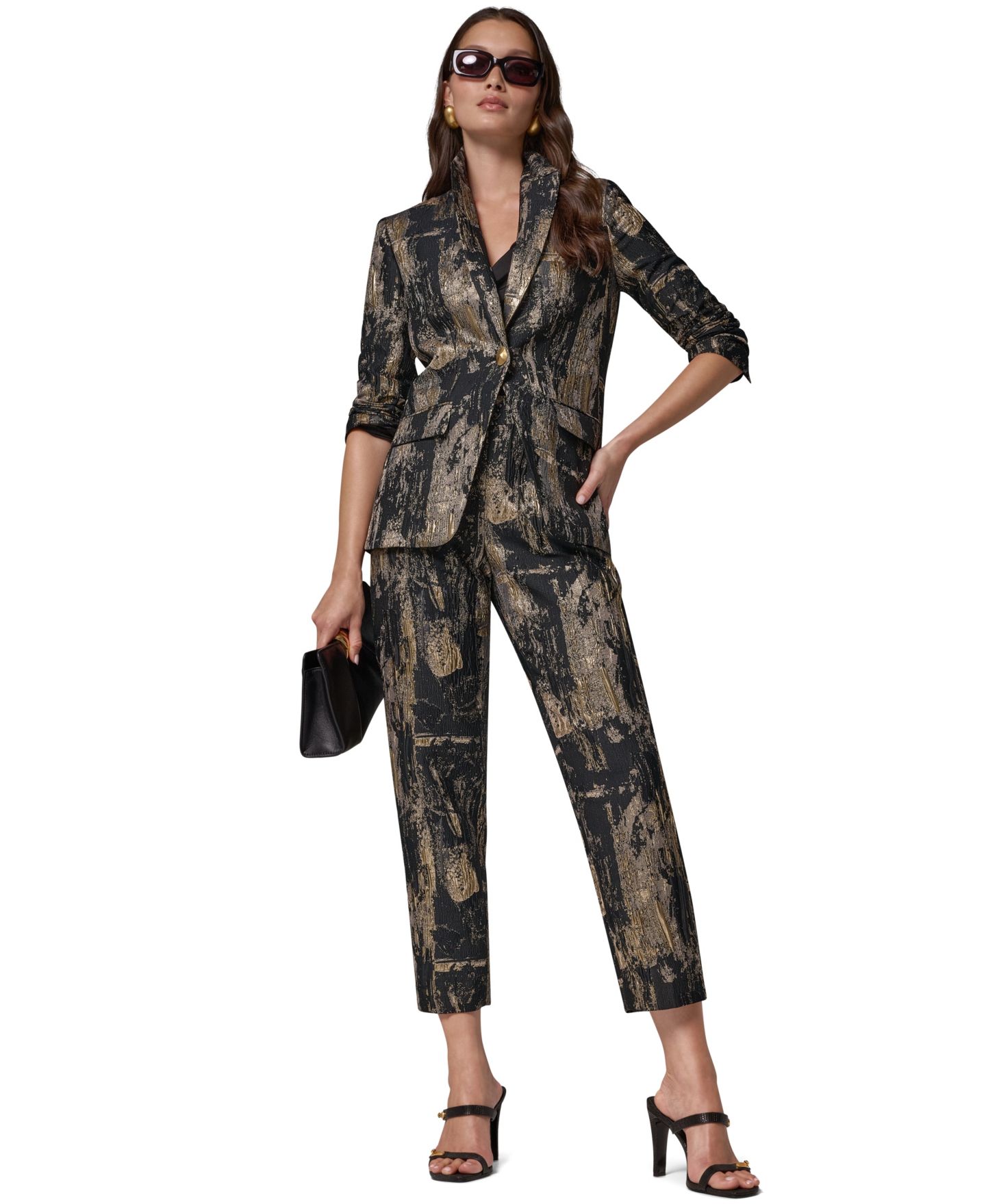 Женский блейзер Donna Karan New York с острыми лацканами и подплечниками, Brushstroke, цвет: Чёрный разноцветный — фото 6