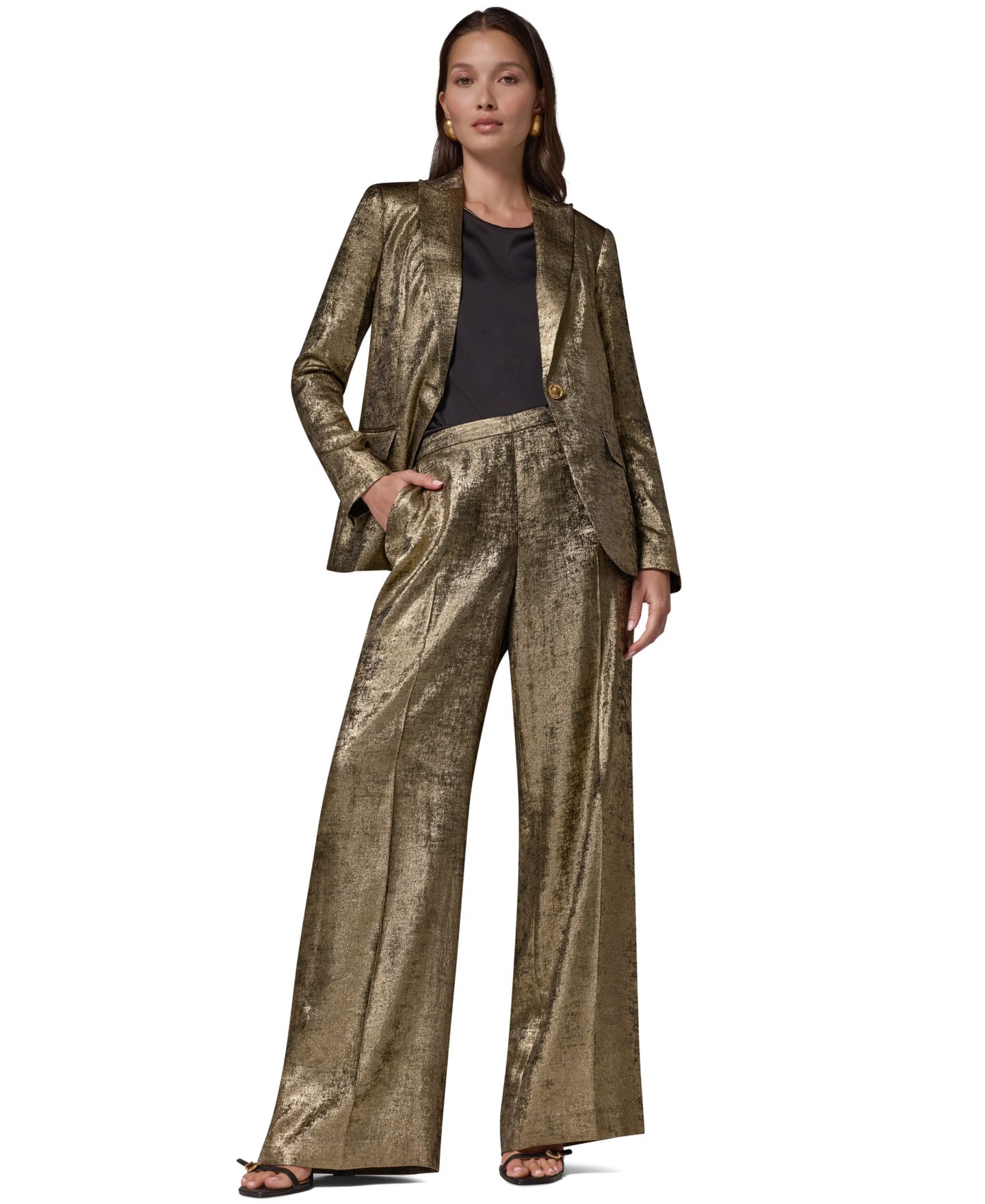 Женский бархатный блейзер Donna Karan New York с острыми лацканами, цвет: Золотой — фото 3
