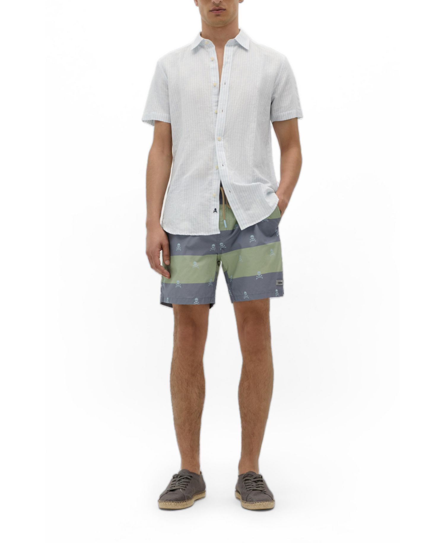 Men's Striped Skull Lined Swim Trunks