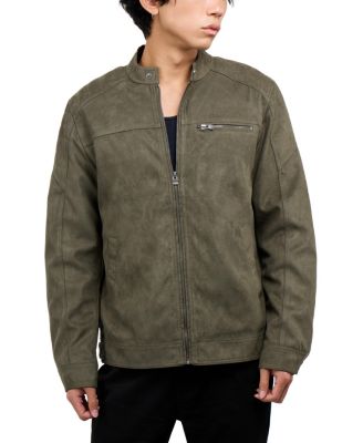 Men's Faux Suede Zip Up Moto Racer Jacket
