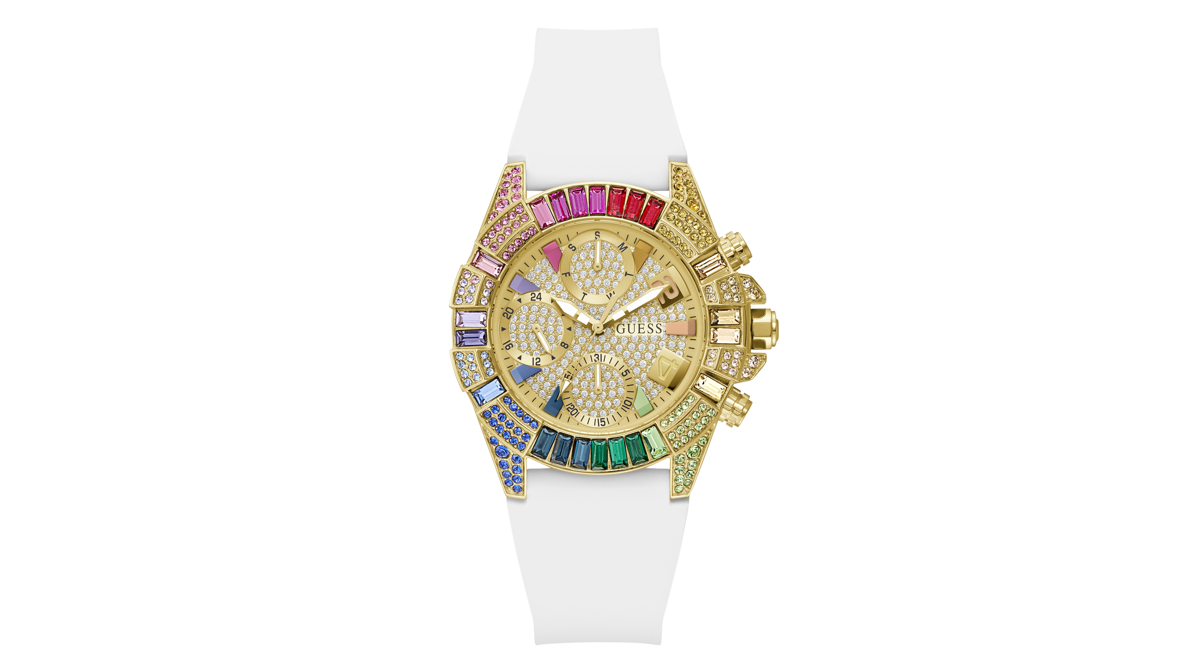 Guess Women's Quartz Day and Date Pride White Silicone Watch 39mm
