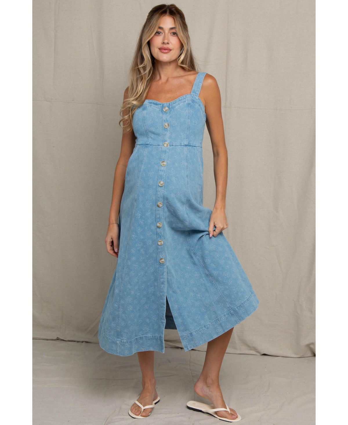Pinkblush Maternity Floral-Print Square Neckline Midi Dress - Light blue