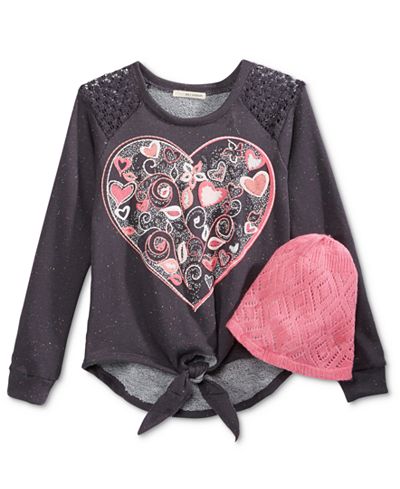 Belle Du Jour Tie-Front Top & Beanie, Big Girls (7-16)
