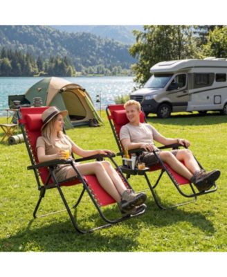 2-Piece Folding Zero Gravity Lounge Chair Set with Side Trays