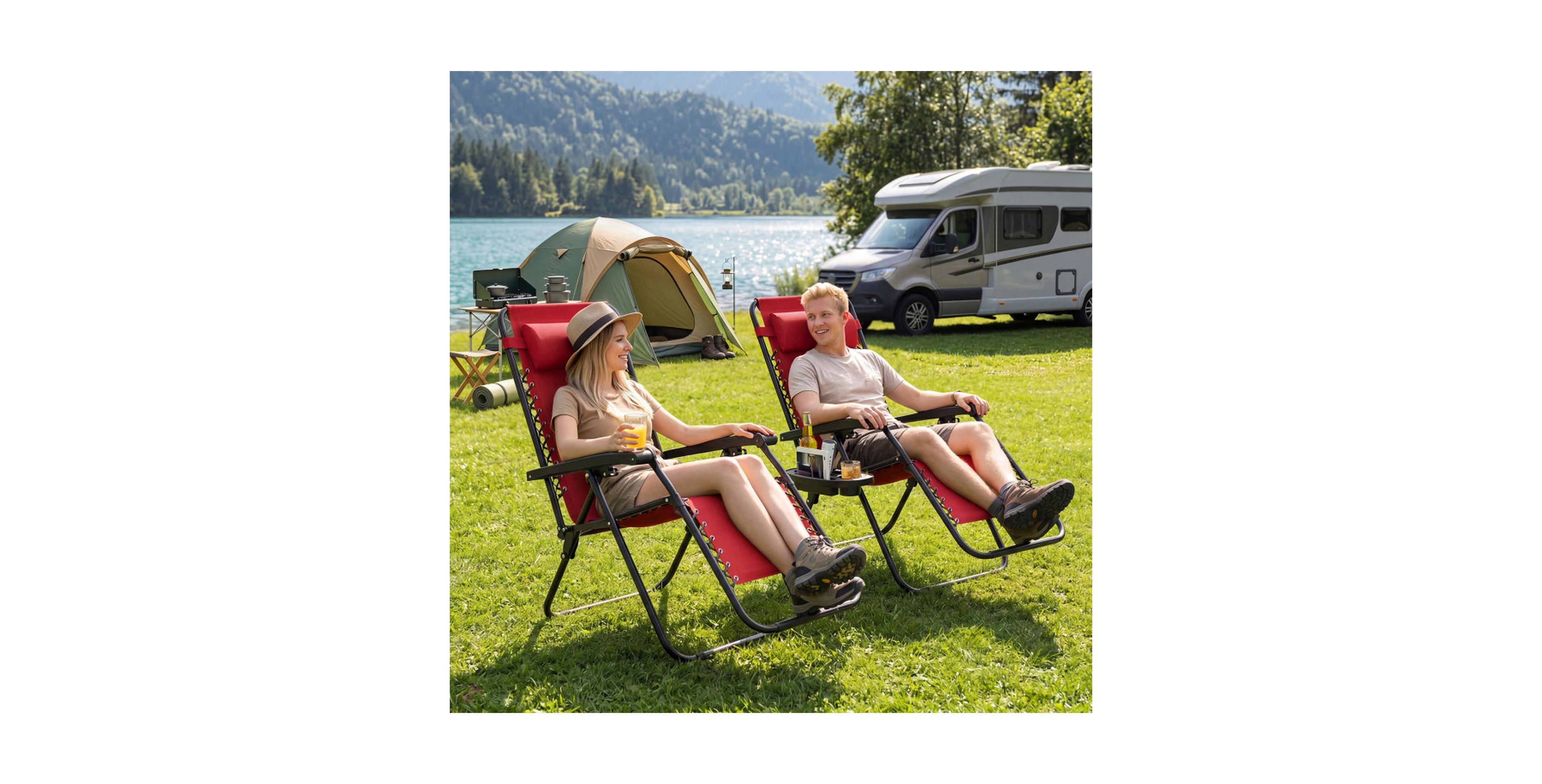Gouun 2-Piece Folding Zero Gravity Lounge Chair Set with Side Trays