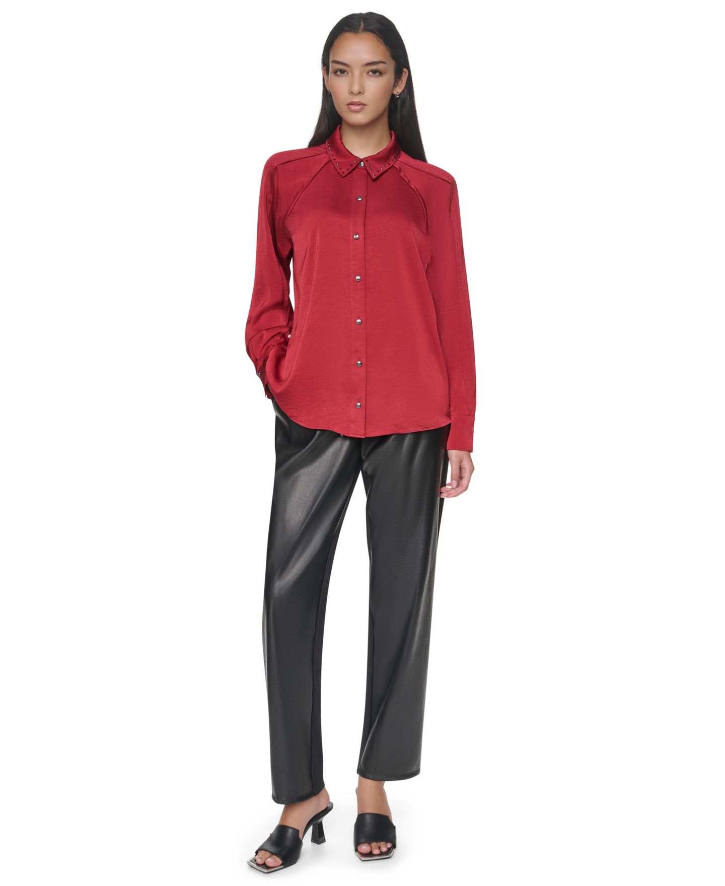 Женская блузка DKNY Studded-Collar Raglan-Sleeve, цвет: Клюквенный — фото 2