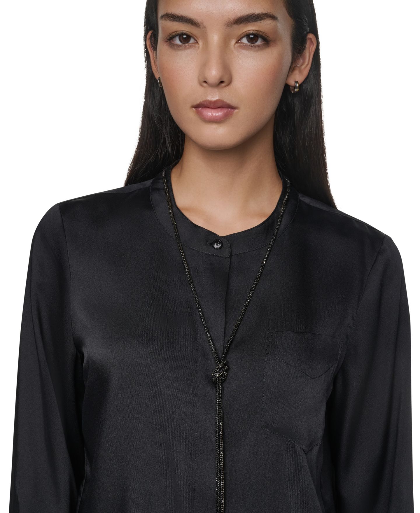 Женская блузка DKNY Embellished Long-Sleeve Collared, цвет: Чёрный — фото 4