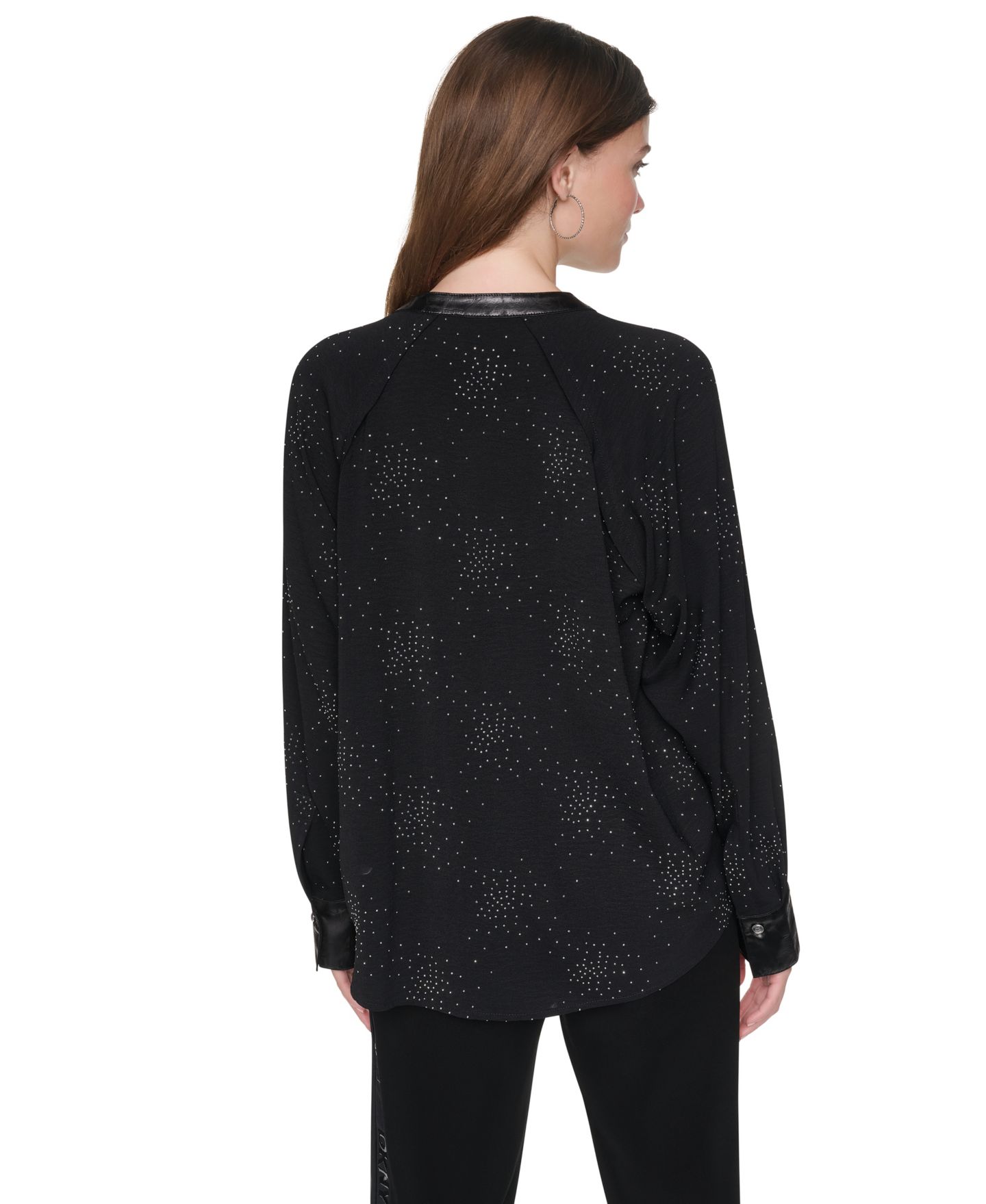 Женская блузка DKNY Firework Embellished Pleated Long-Sleeve, цвет: Чёрный — фото 4
