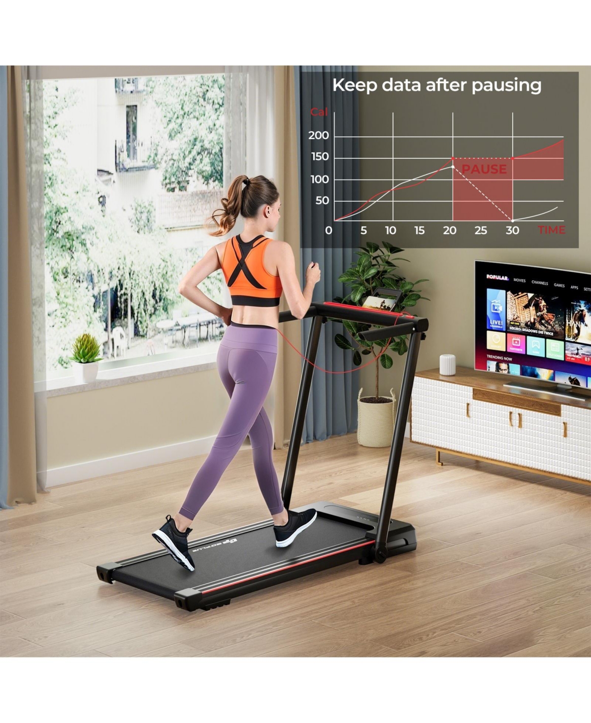 Zeny 3-in-1 Folding Treadmill with Large Desk and Lcd Display