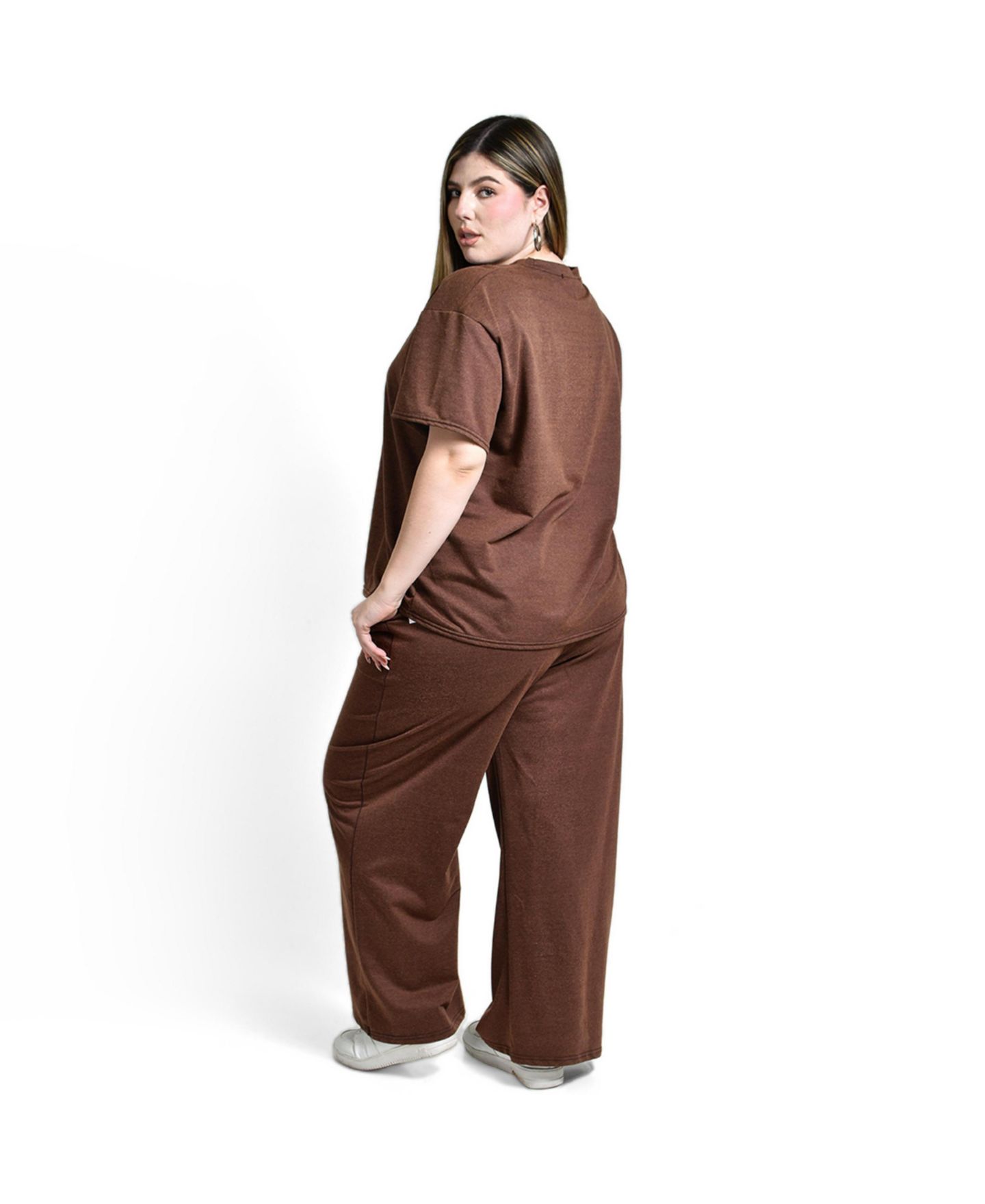 Женский комплект Roman Fashion Plus Size Casual Wide-Leg Blouse and Pants, 2-Piece Set, цвет: Коричневый — фото 2