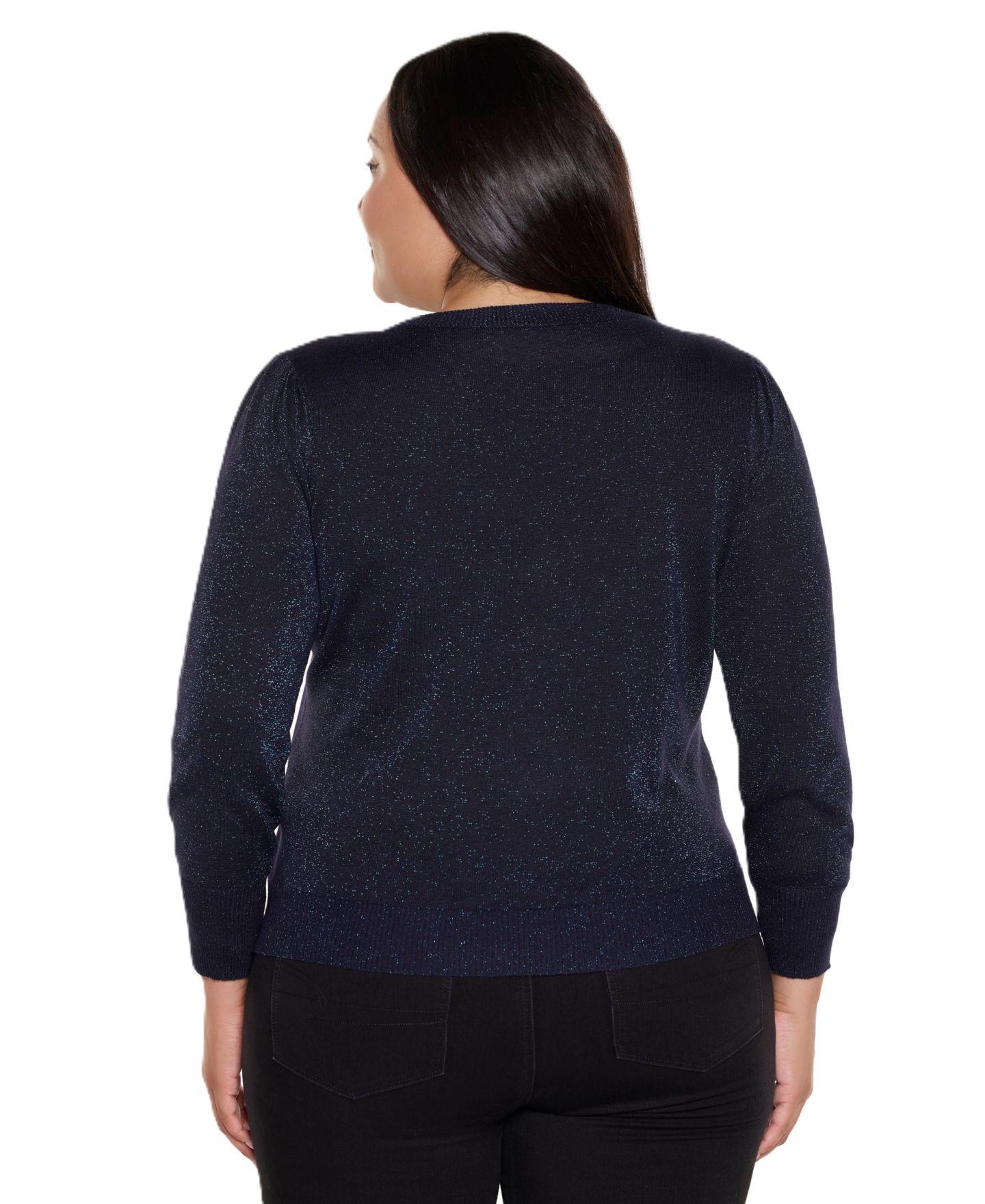 Женский свитер Belldini Plus Size Embellished Long-Sleeve Lightweight, цвет: Полуночный синий — фото 3