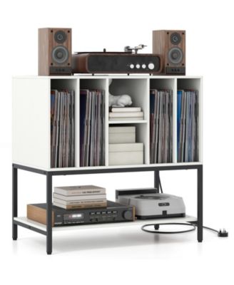 Record Player Stand with Charging Station and Metal Frame