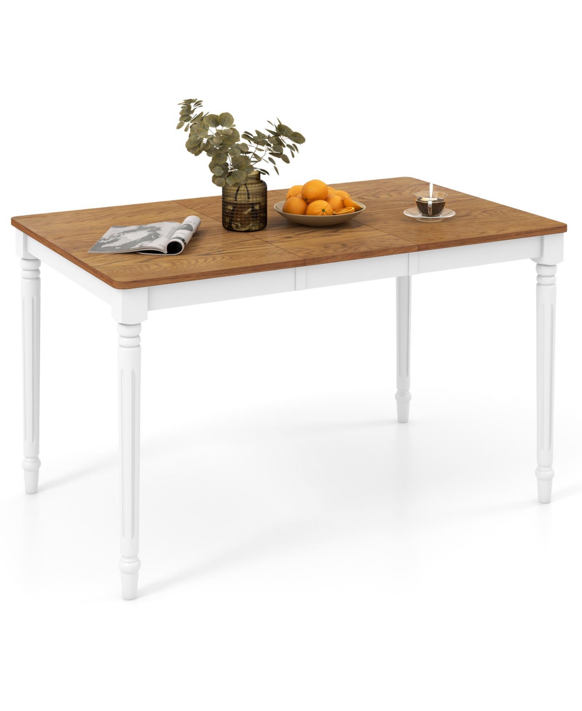 Mecale Extendable Dining Table with Rubber Wood Legs for 4 8 People - White