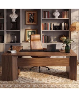 79" L-Shaped Executive Desk with File Cabinet, Office Desk