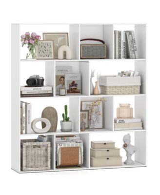 Open Shelf Bookcase 4-Tier Modern Bookshelf with 12 Storage Compartments