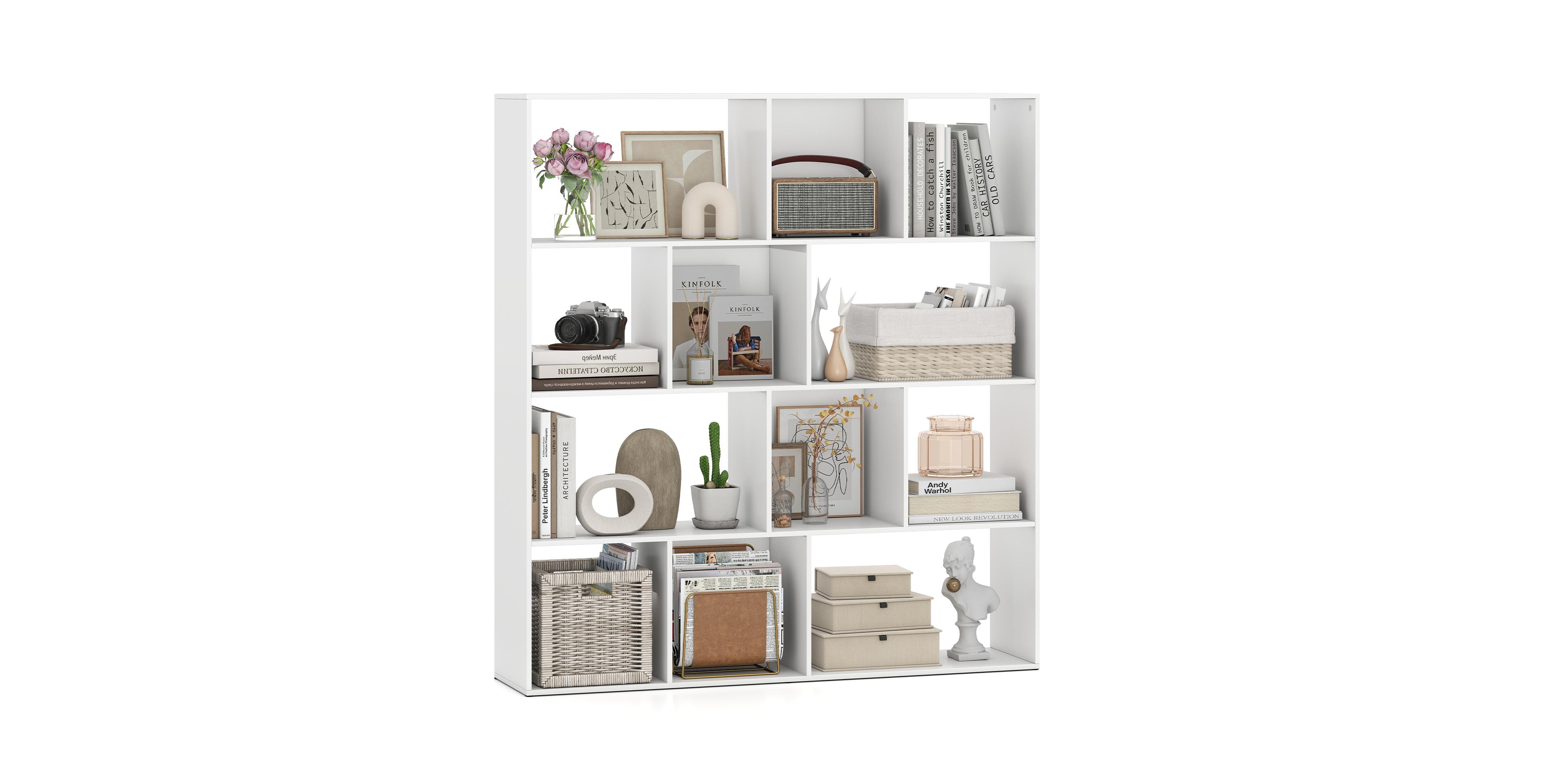 Mecale Open Shelf Bookcase 4-Tier Modern Bookshelf with 12 Storage Compartments