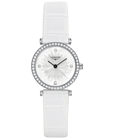 Longines Women's Swiss La Grande Classique de Longines Diamond (3/8 ct. t.w.) White Leather Strap Watch 24mm L42410252