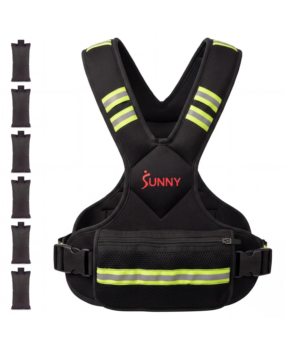 Sunny Health & Fitness Adjustable Weighted Vest with Removable Weights & Reflective Materials for Low-Light Visibility
