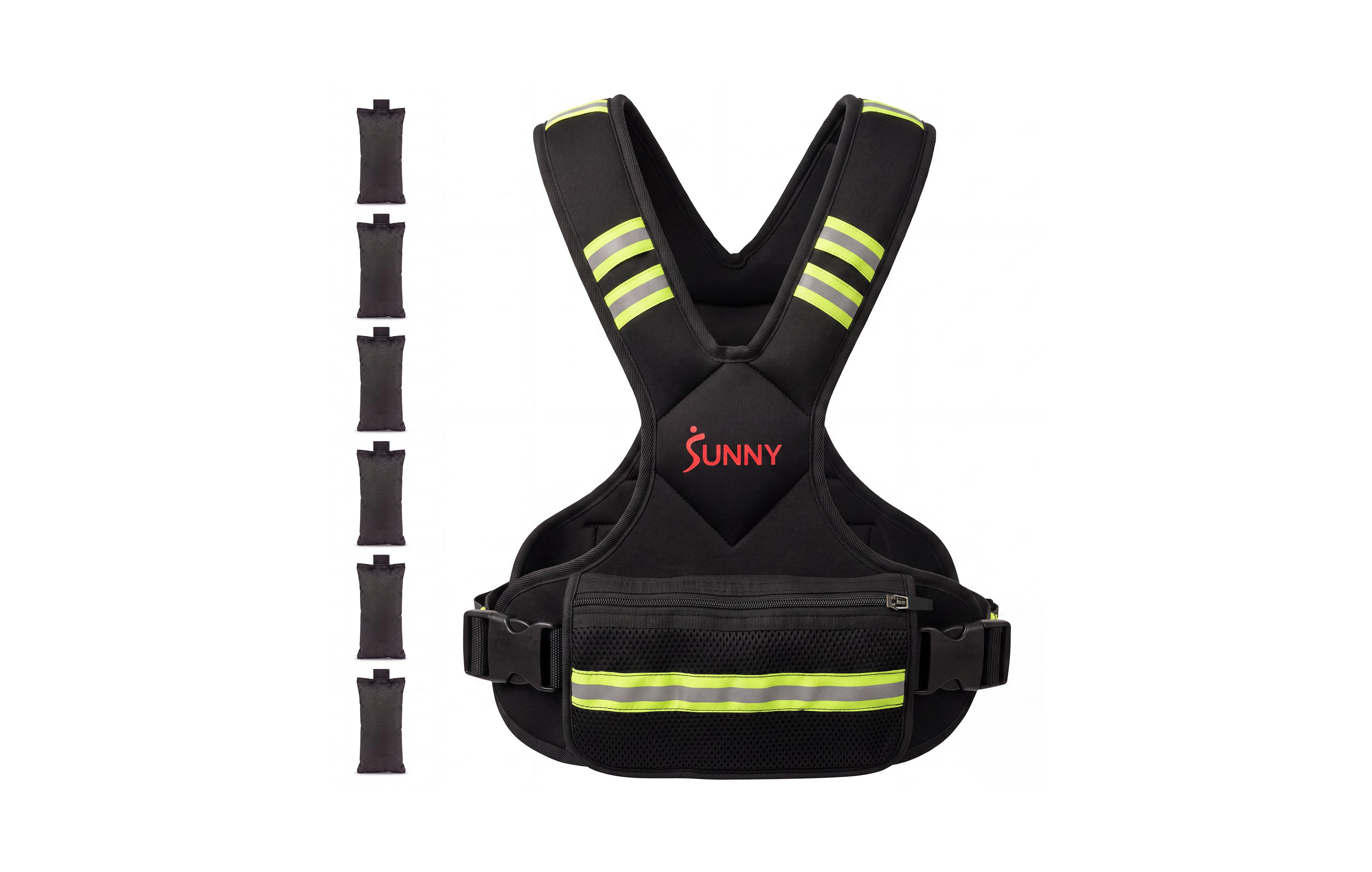 Sunny Health & Fitness Adjustable Weighted Vest with Removable Weights & Reflective Materials for Low-Light Visibility