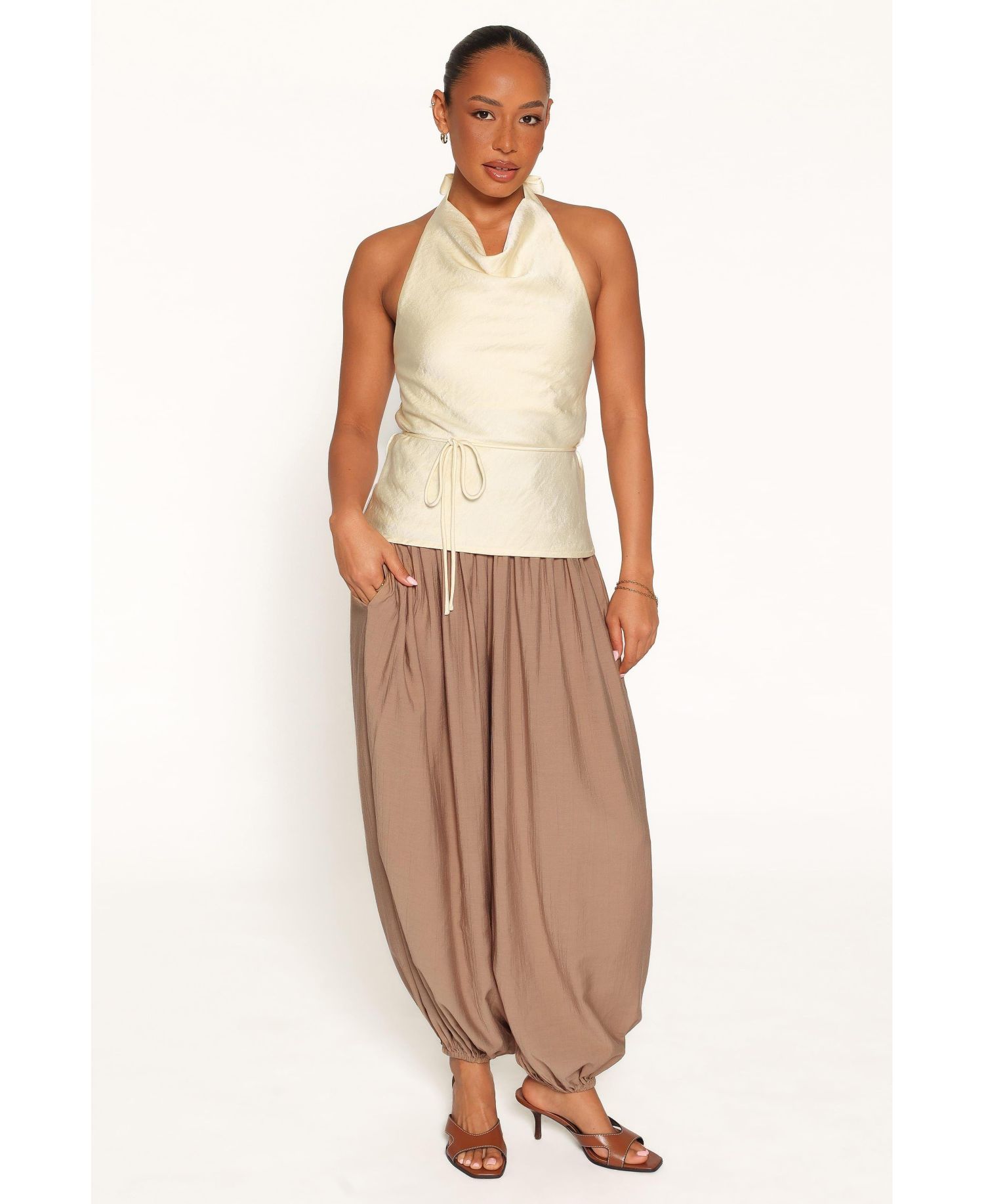 Women's Brenn Low Back Halter Satin Top