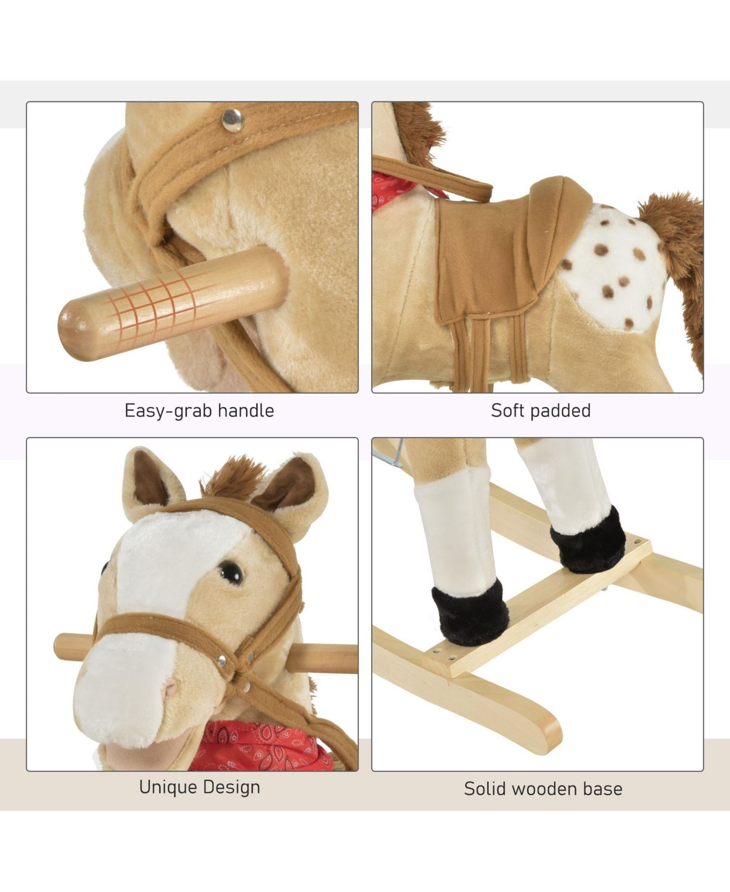 Детская мягкая игрушка SEVORLEY Plush Rocking Ride-On Toy, 3–6 лет, цвет: Бежевый — фото 8