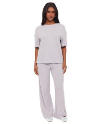 Women's Zenith Ribbed Short-Sleeve Crew Neck Top and Pants, 2-Piece Set