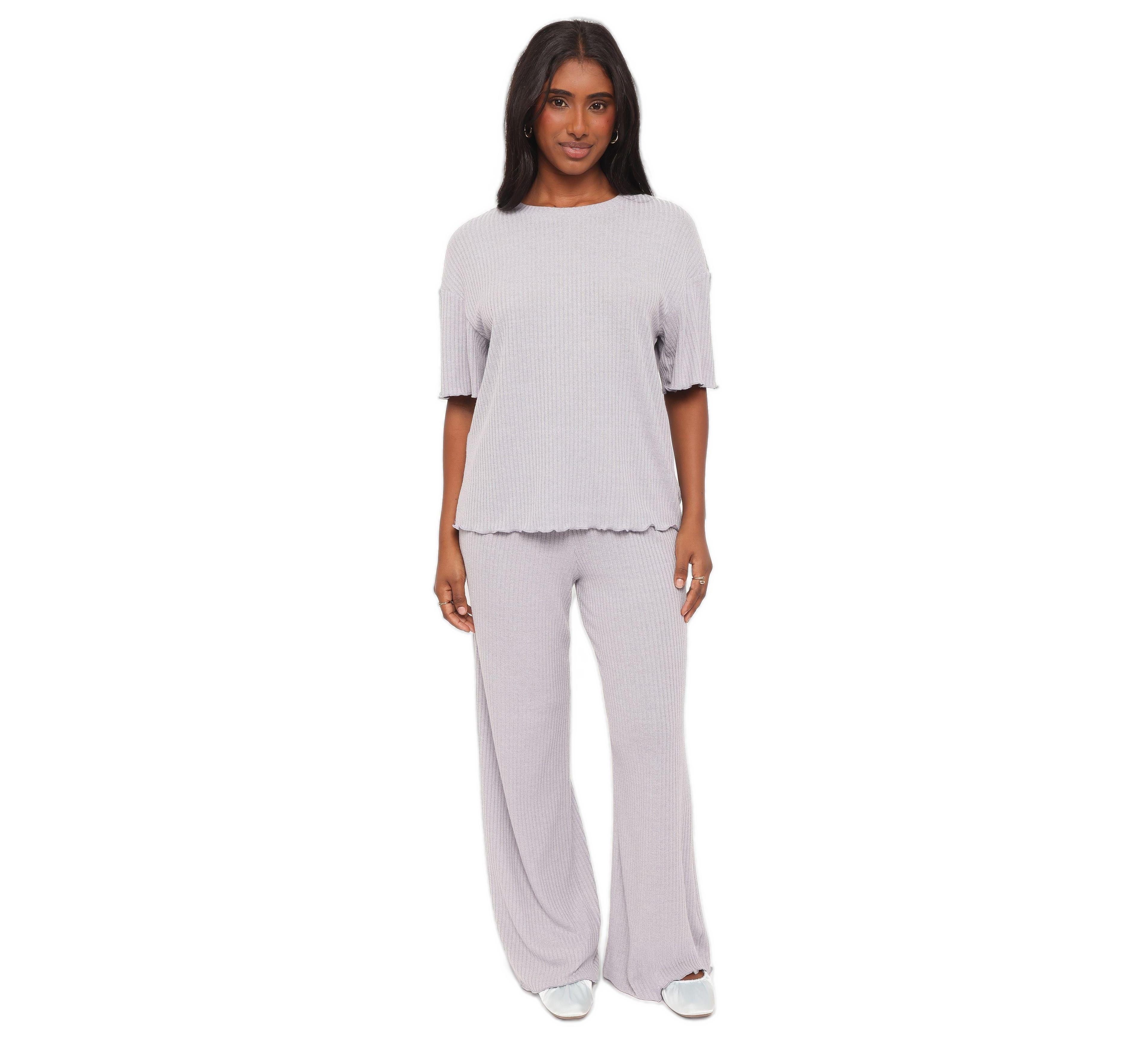 Petal and Pup Women's Zenith Ribbed Short-Sleeve Crew Neck Top Pants, 2-Piece Set