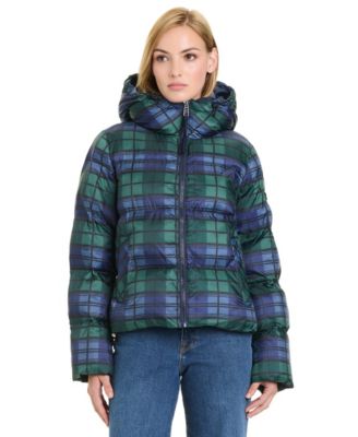 Women's Hooded Plaid Cropped Puffer Jacket
