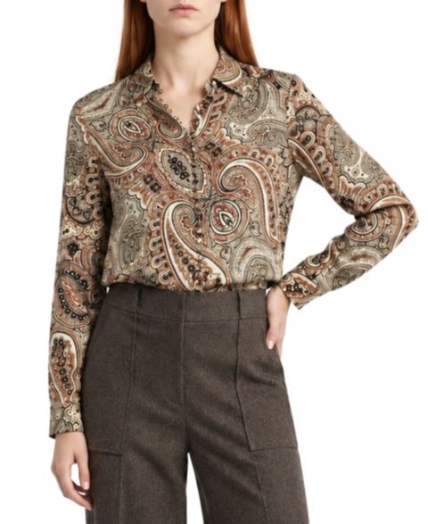 Женская блузка Elie Tahari Pria Silk-Blend Long-Sleeve Collared, цвет: Folklore
